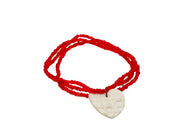 Red Glass Bead Bracelet with Porcelain Heart Charm – Valentine’s Collection