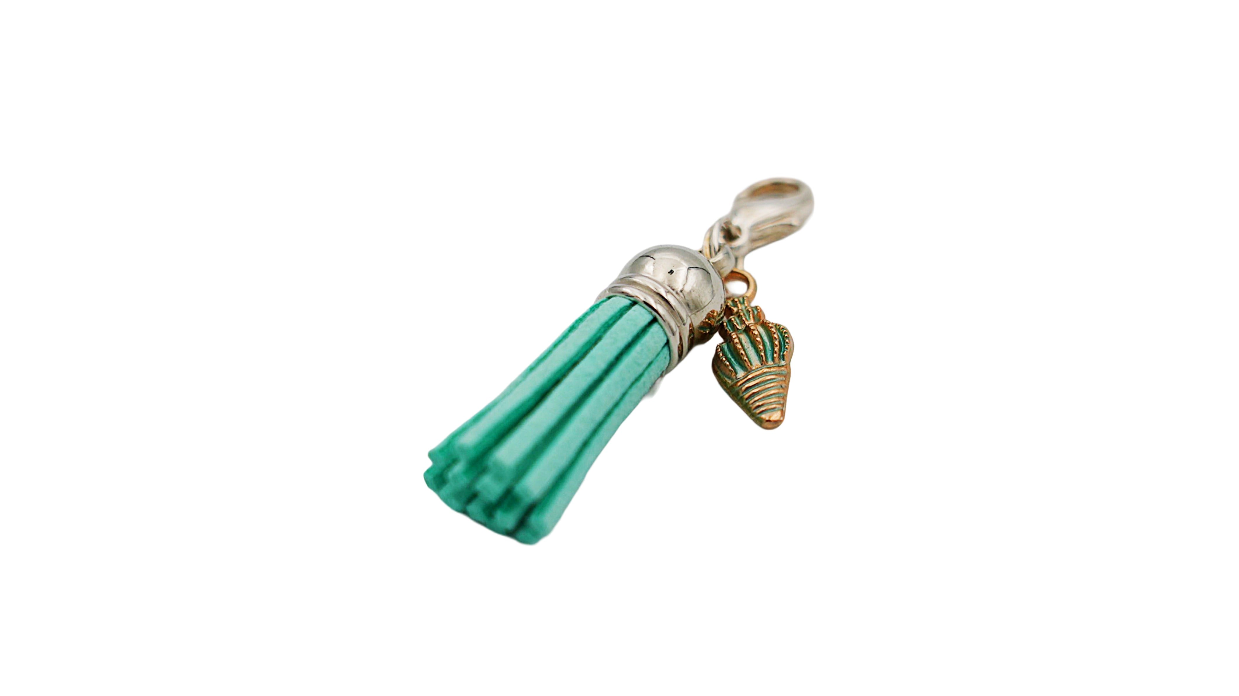 Turquoise Suede Tassel Bag Charm with Seashell