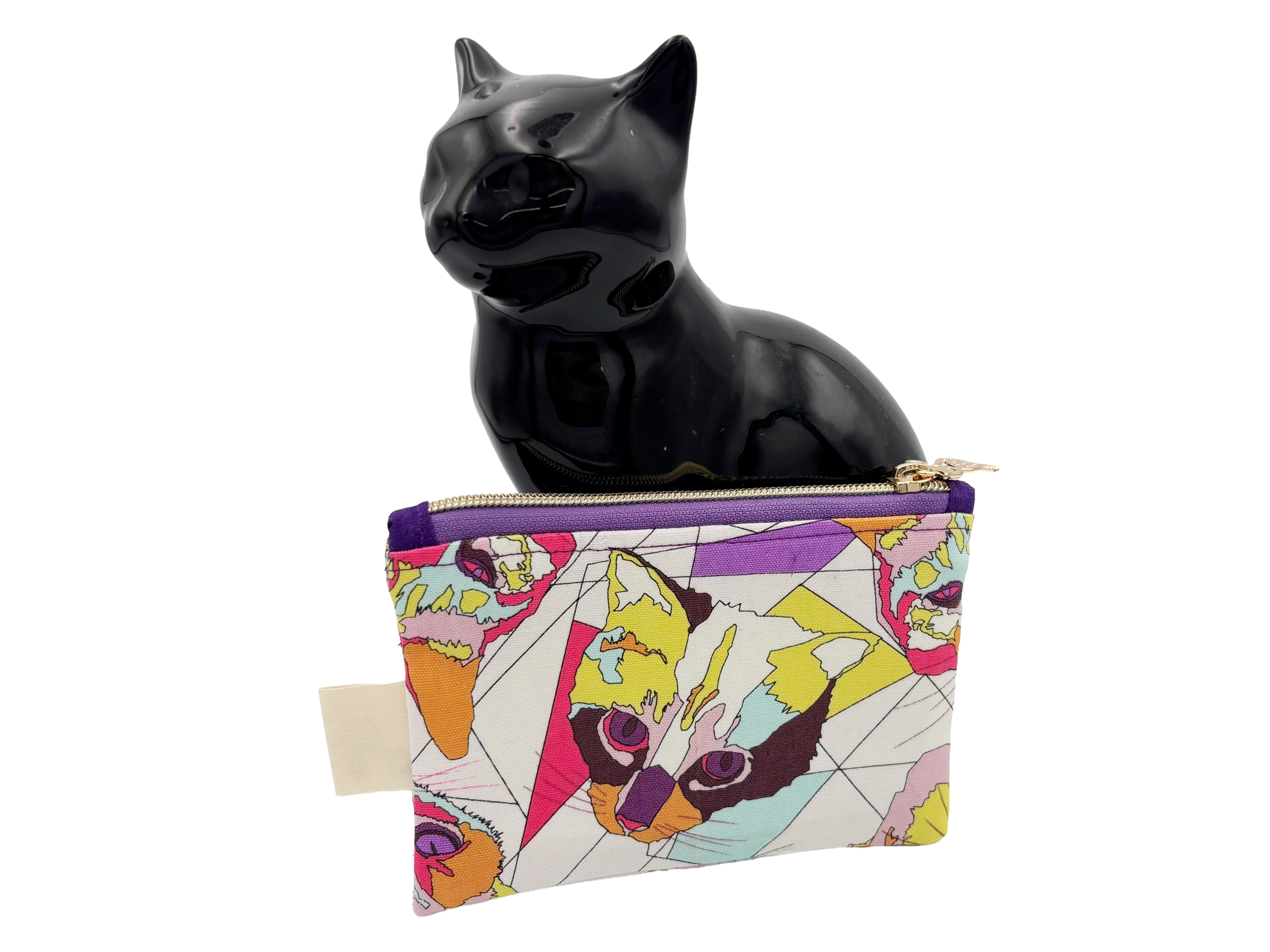 Pop Art Cat Zip Pouch – Small Handmade Pouch