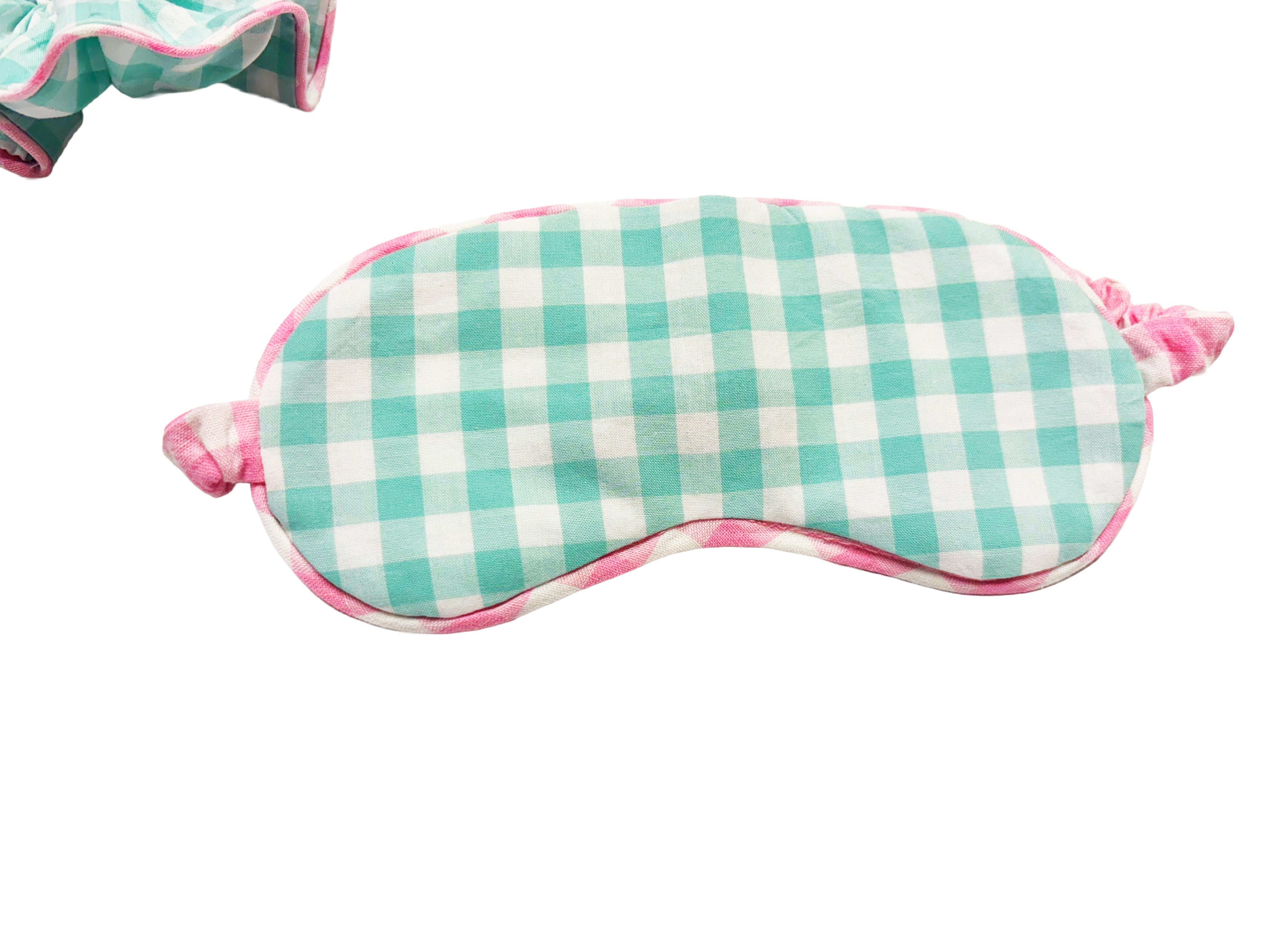 Mint Green & Pink Gingham Lavender Eye Mask and Scrunchie Gift Set