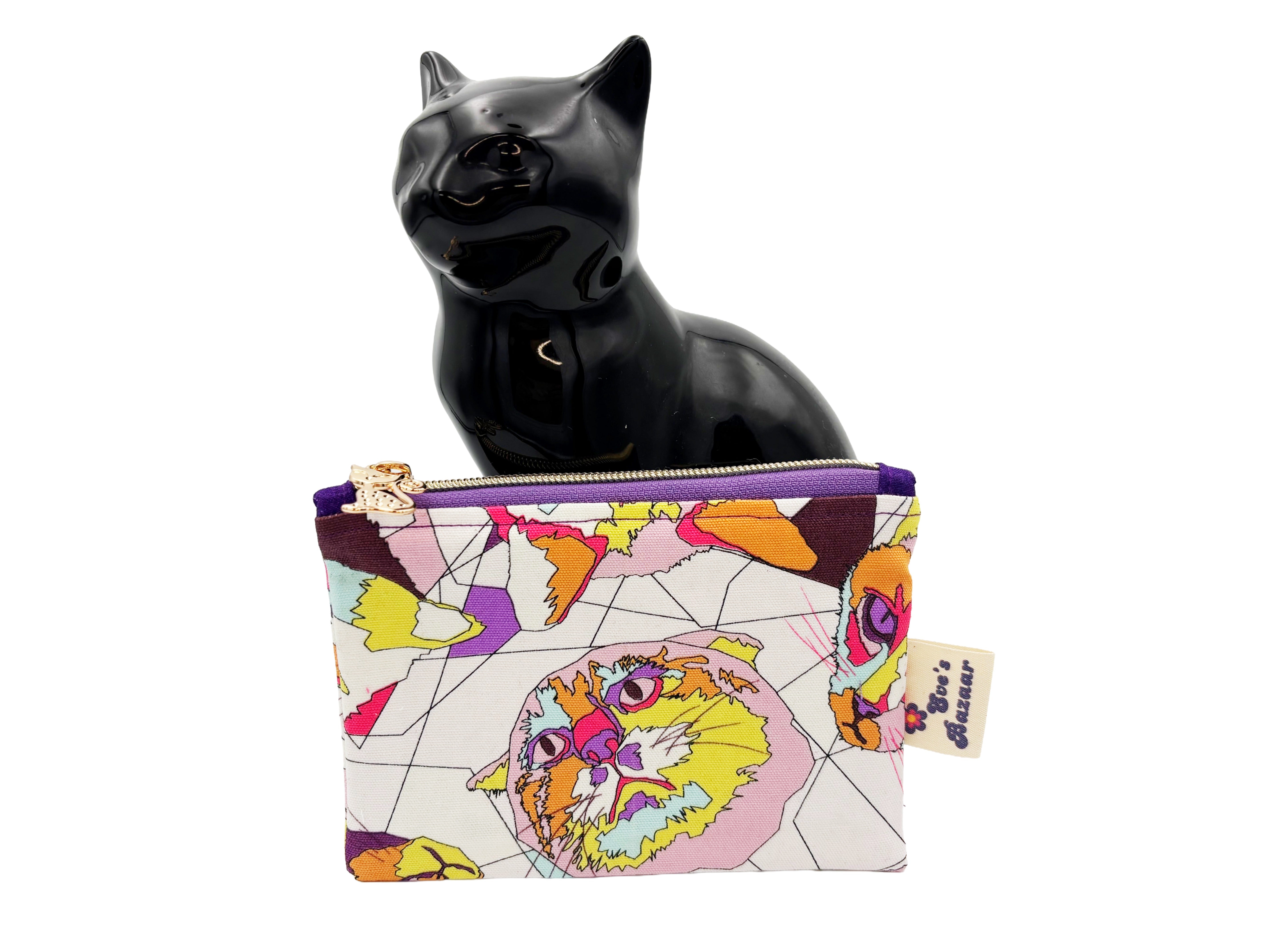 Pop Art Cat Zip Pouch – Small Handmade Pouch
