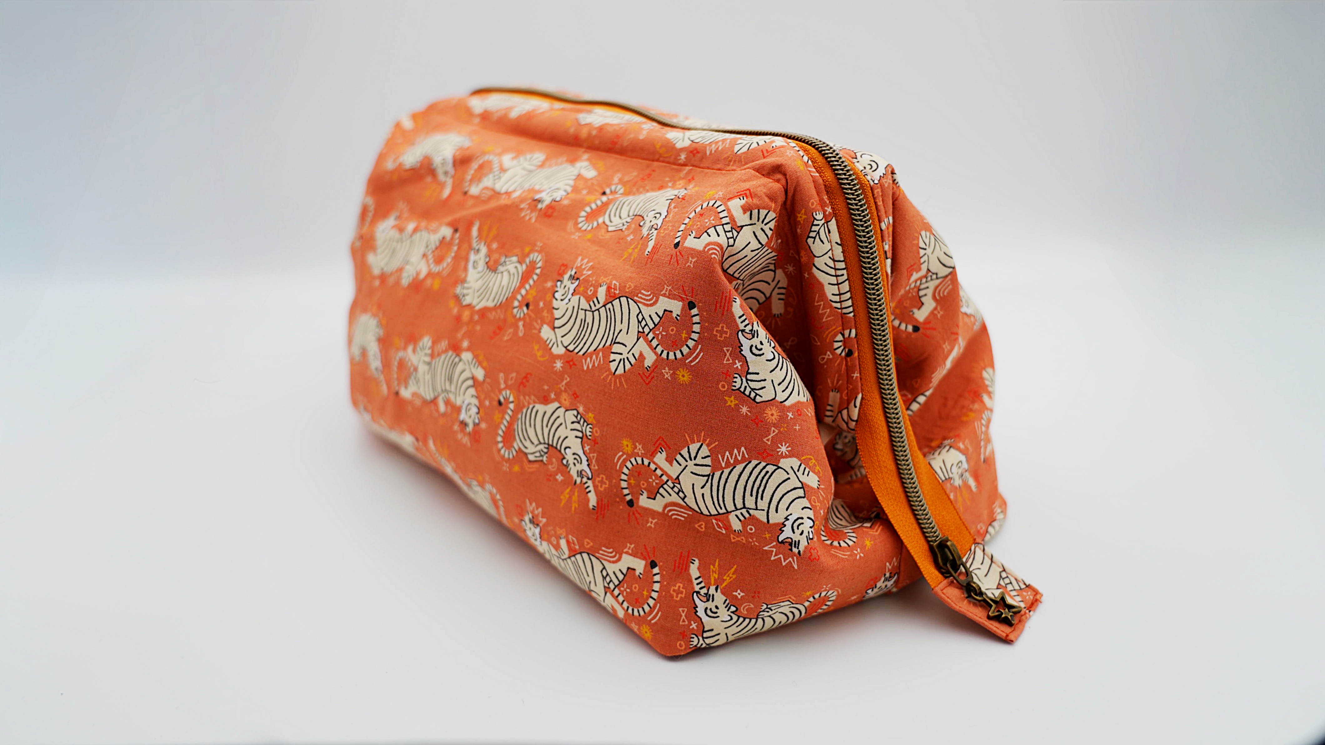 Large Tiger Print Wash Bag orange