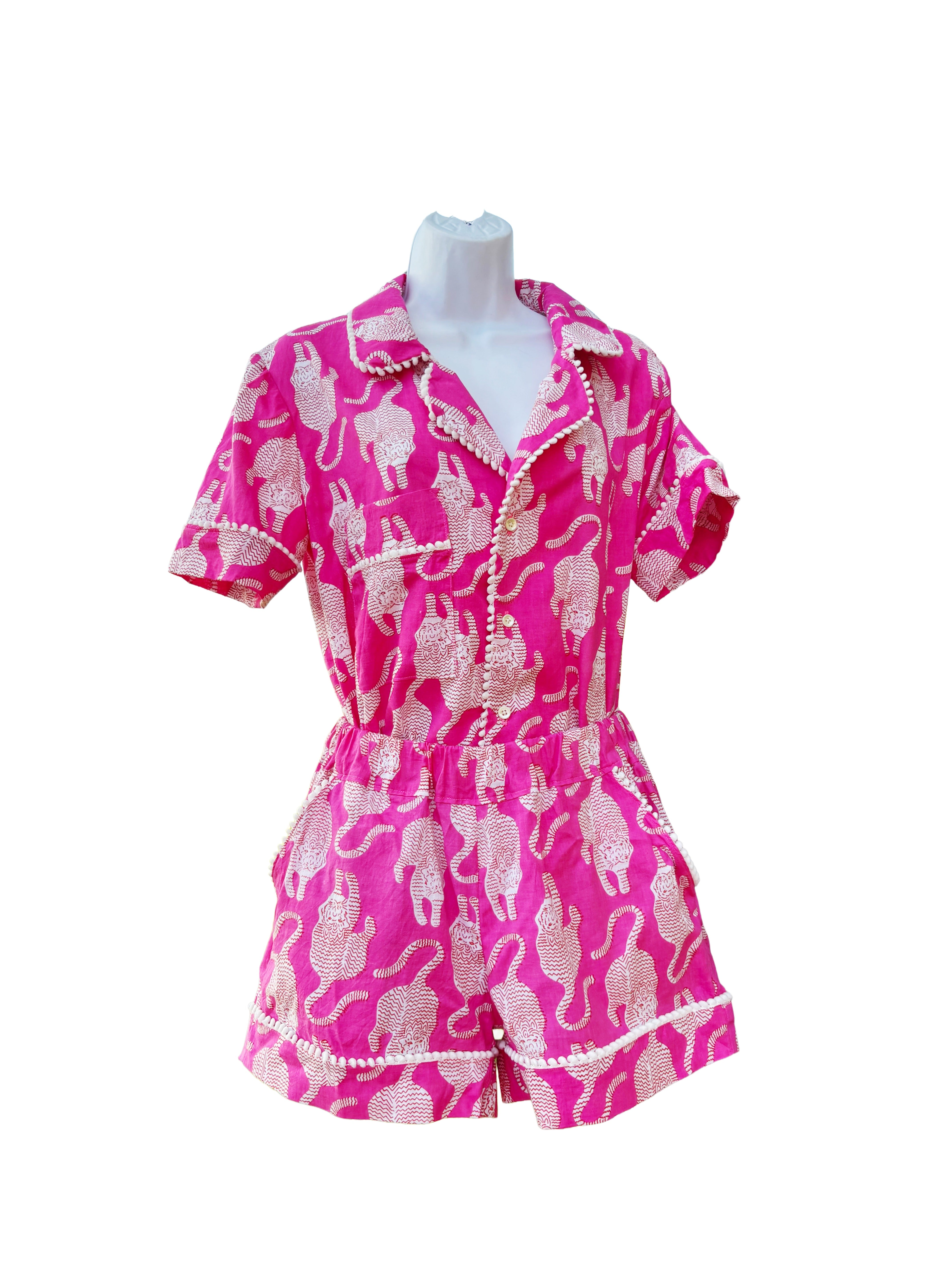 Handmade Tiger Print Night t Hot Pink Loungewear