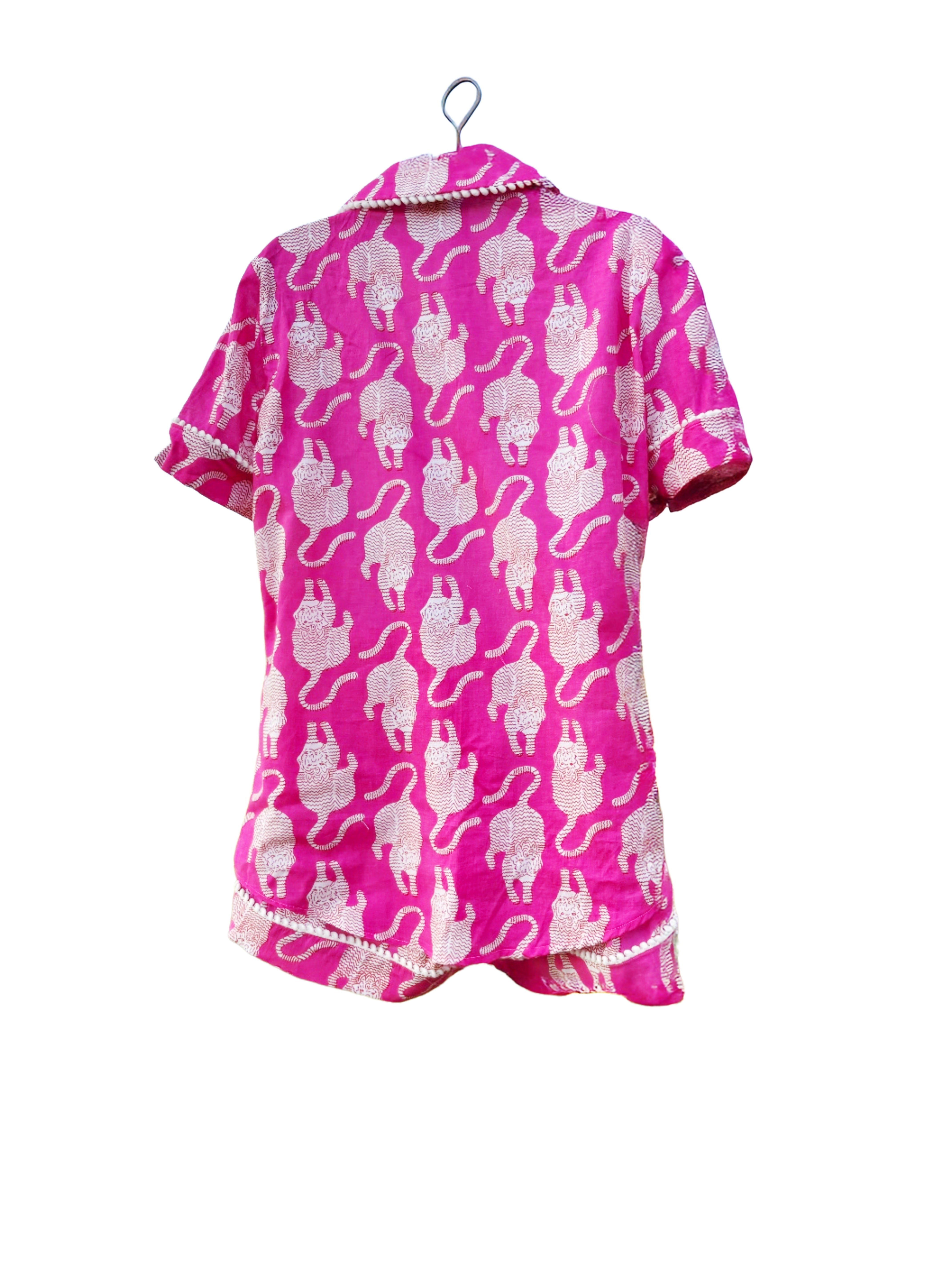 Handmade Tiger Print Night t Hot Pink Loungewear