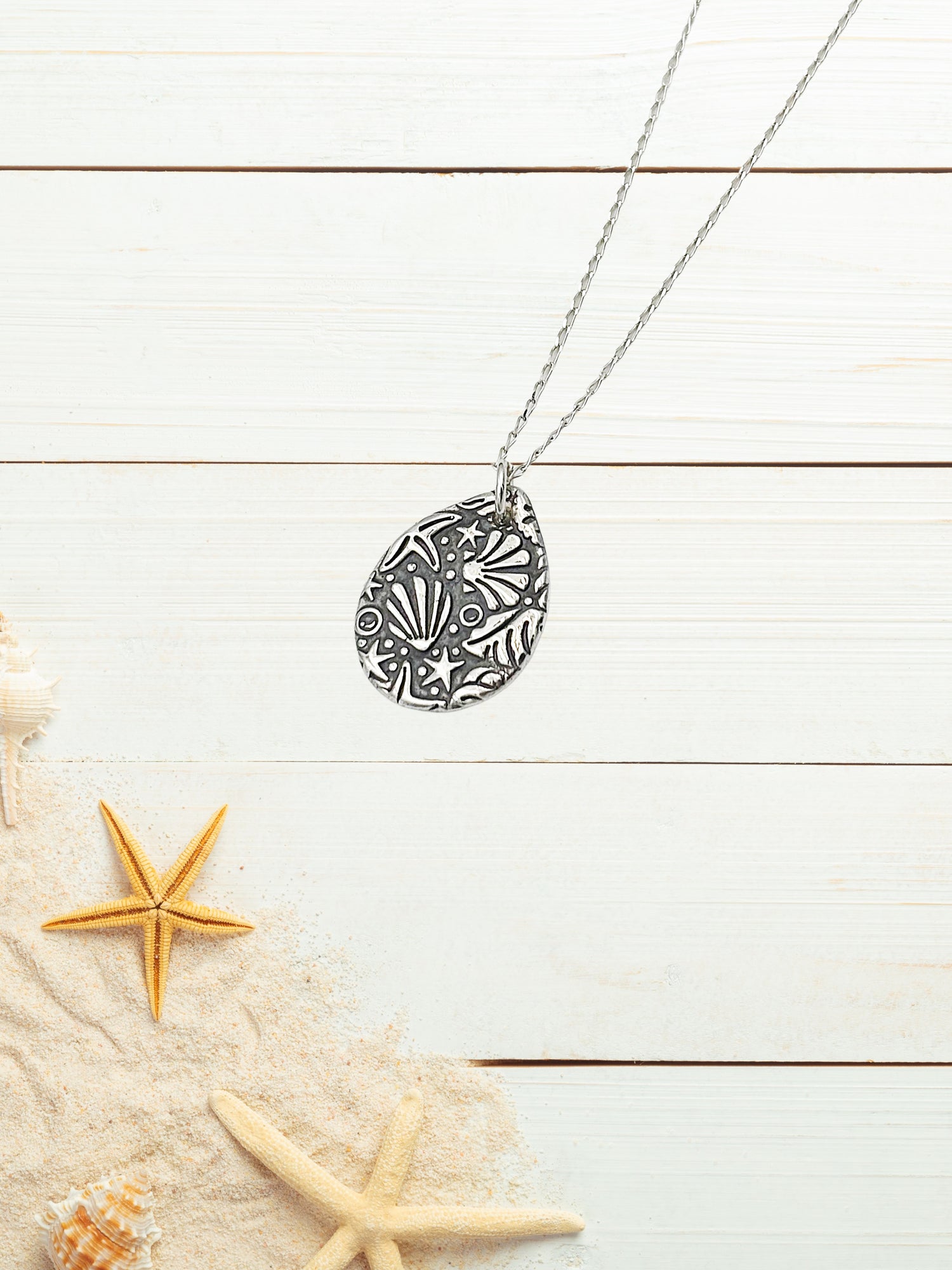 Handmade Fine Silver Sea Life Pendant 925 chain