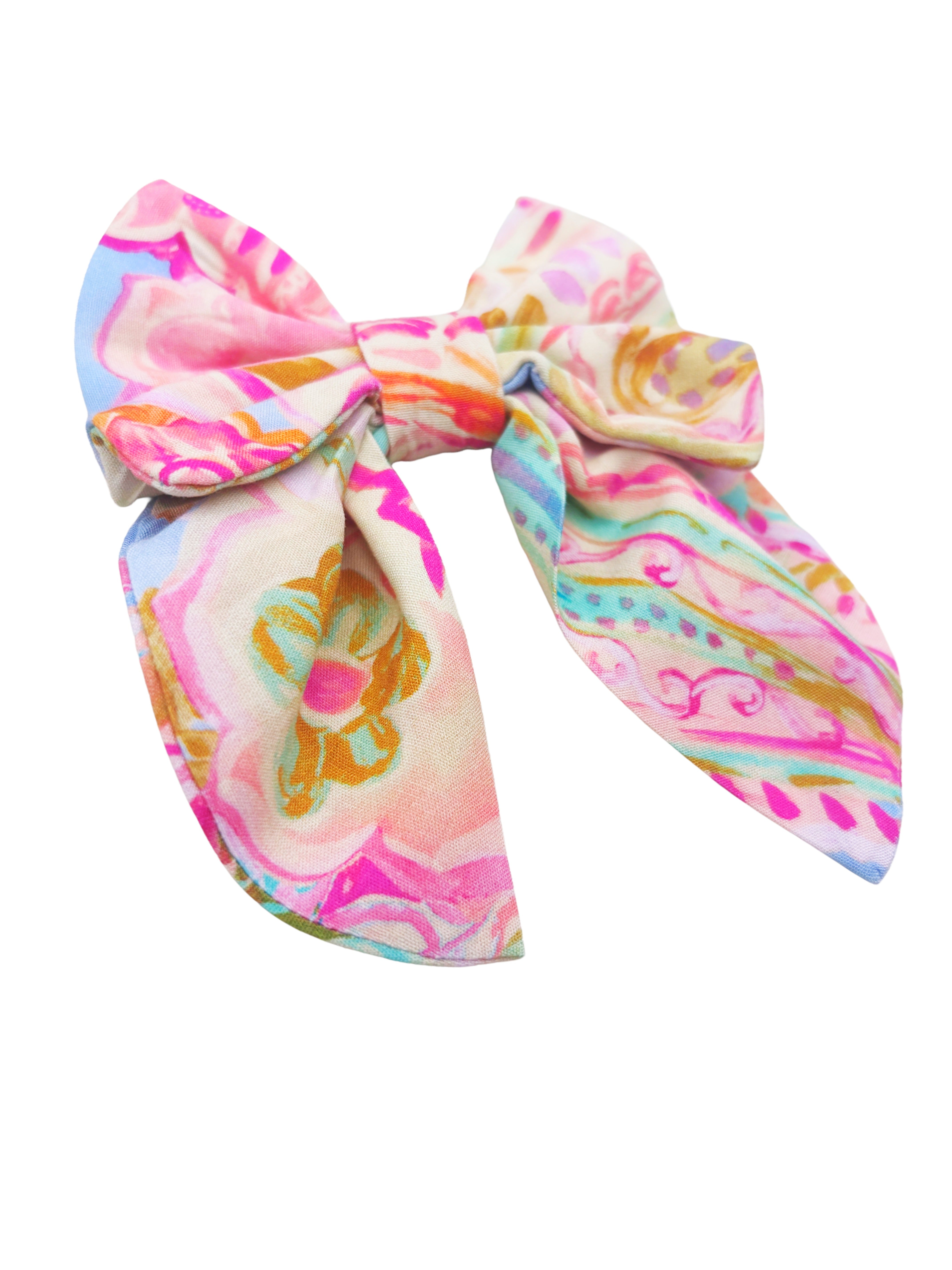 Pink Blue Paisley Hair Bow Clip