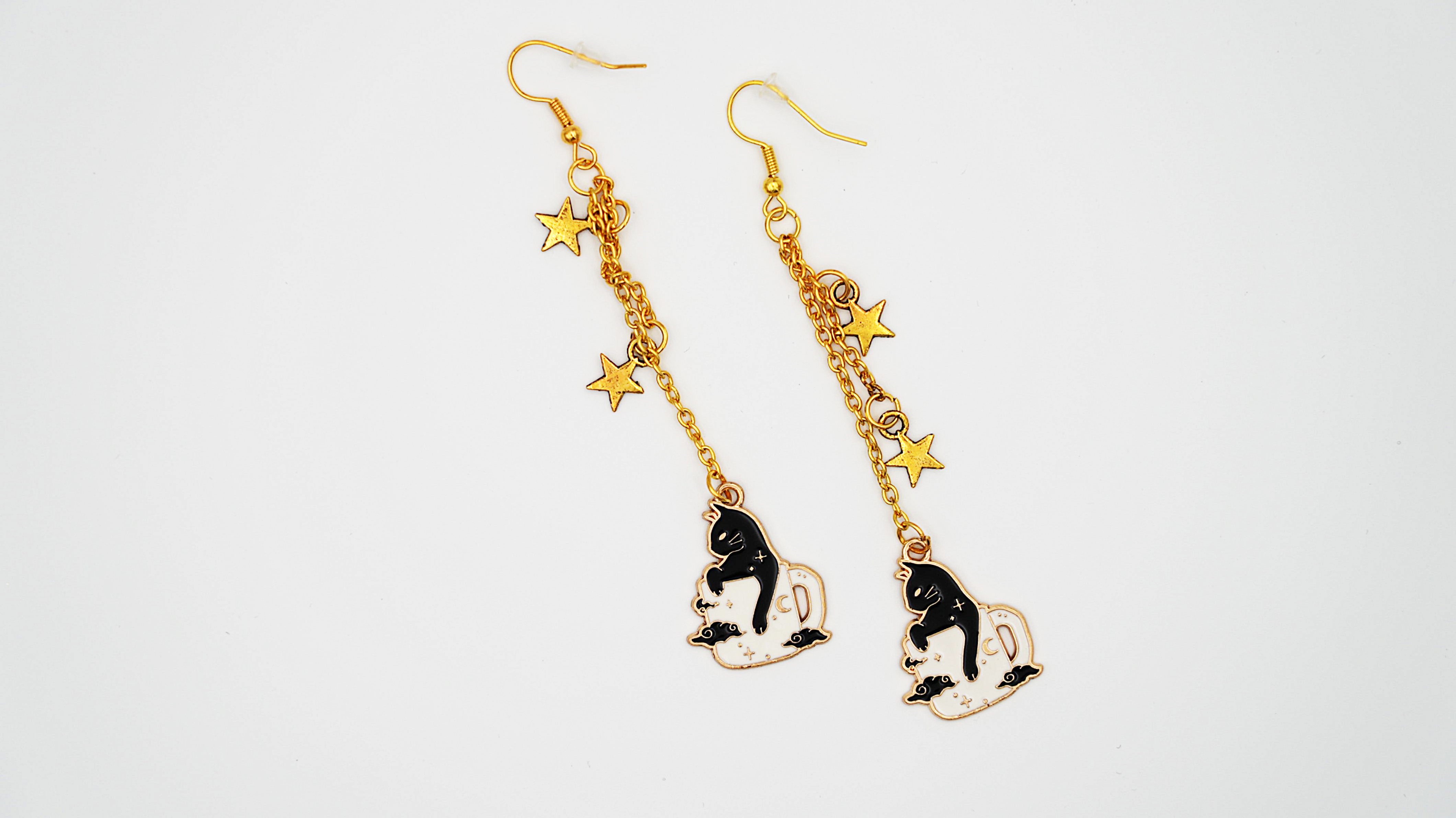 Magical black Cat mug Earrings