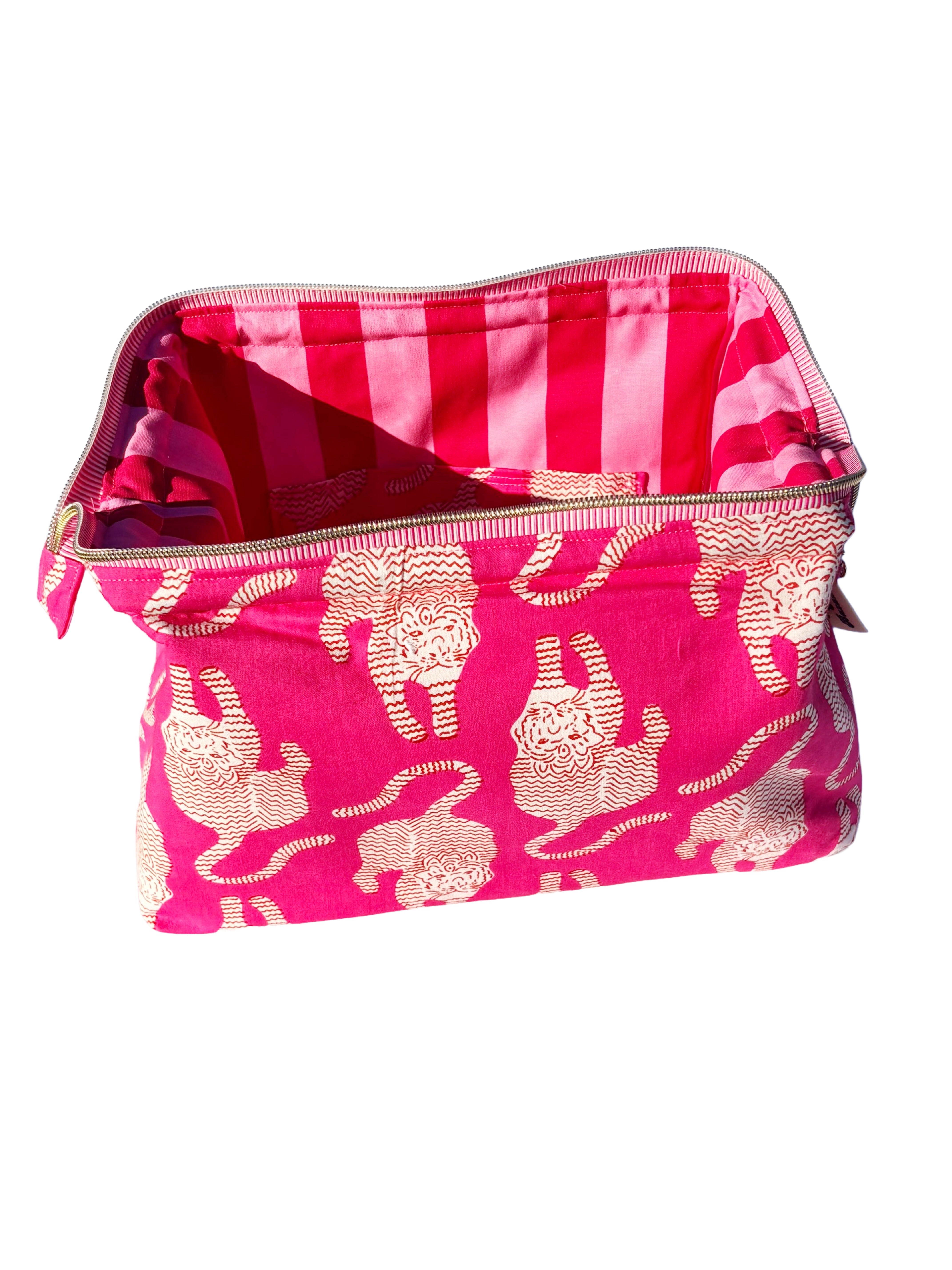 Large hot Pink Tiger Wash Bag Handmade