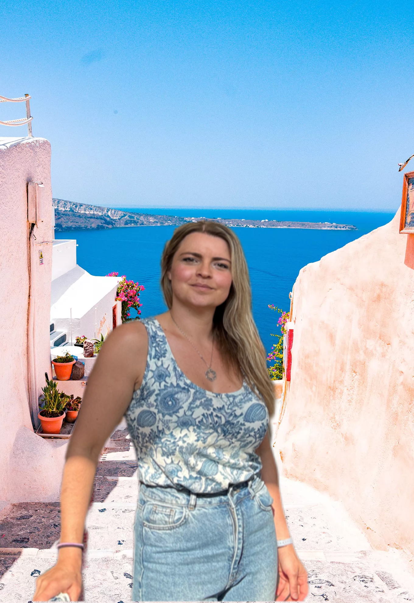 Blue and white marine life tank top